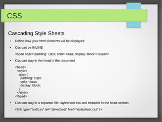 Why HTML5?

●   Easier (DOCTYPE, charset declarations)
●   Semantics
●   Multimedia support (no flash plz!)
●   Geolocalization
●   Canvas
●   Forms
●   Storage
●   Mobile
●   Web Sockets
●   ...
 