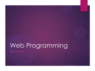 Web Programming
LEC # 4, 5, 6

 