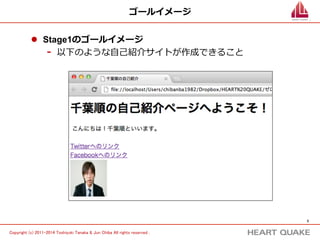 3 
Copyright (c) 株式会社HEART QUAKE All rights reserved . 
HTMLとは (1/2) 
l HTML 
- ウェブページを作成するために利利⽤用される⾔言語。 
- HyperText Markup Languageの略略 
ü HyperText :複数の⽂文書を相互に関連付け、結び付ける 
仕組み。「テキストを超える」という意味から。 
ü HTML →ハイパーテキストに⽬目印をつける⾔言語 
- ⽬目印をつける（Markup）というのは、⽂文書の各部分が、 
どんな役割を持っているのかを⽰示すということ。 
- コンピュータに理理解できるように⽂文書の構造を定義するこ 
とが、HTMLの最も重要な役割。 
 