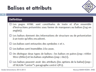 Balises et attributs
Maroua BAKRI HOSNI - ENSI
10
Année Universitaire: 2012-2013
 