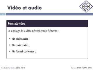Vidéo et audio
Maroua BAKRI HOSNI - ENSI
64
Année Universitaire: 2012-2013
 