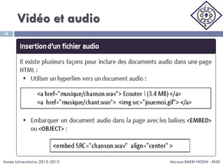 Vidéo et audio
Maroua BAKRI HOSNI - ENSI
68
Année Universitaire: 2012-2013
 