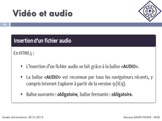 Vidéo et audio
Maroua BAKRI HOSNI - ENSI
69
Année Universitaire: 2012-2013
 