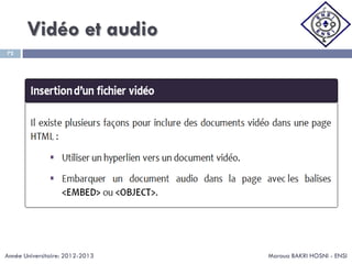 Vidéo et audio
Maroua BAKRI HOSNI - ENSI
72
Année Universitaire: 2012-2013
 