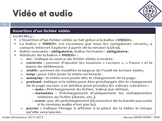 Vidéo et audio
Maroua BAKRI HOSNI - ENSI
73
Année Universitaire: 2012-2013
 