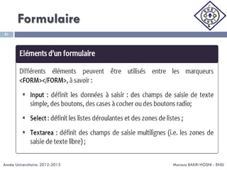 Formulaire
Maroua BAKRI HOSNI - ENSI
81
Année Universitaire: 2012-2013
 