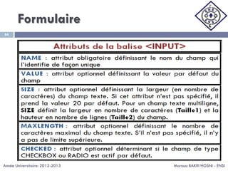 Formulaire
Maroua BAKRI HOSNI - ENSI
84
Année Universitaire: 2012-2013
 