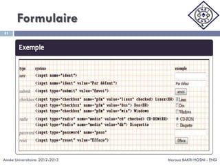 Formulaire
Maroua BAKRI HOSNI - ENSI
85
Année Universitaire: 2012-2013
 