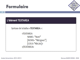 Formulaire
Maroua BAKRI HOSNI - ENSI
89
Année Universitaire: 2012-2013
 