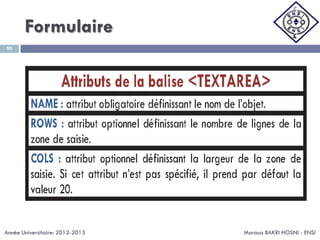 Formulaire
Maroua BAKRI HOSNI - ENSI
90
Année Universitaire: 2012-2013
 