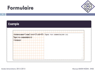 Formulaire
Maroua BAKRI HOSNI - ENSI
91
Année Universitaire: 2012-2013
 