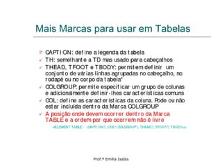 Mais Marcas para usar em Tabelas
Prof.ª Emília Isaías
 