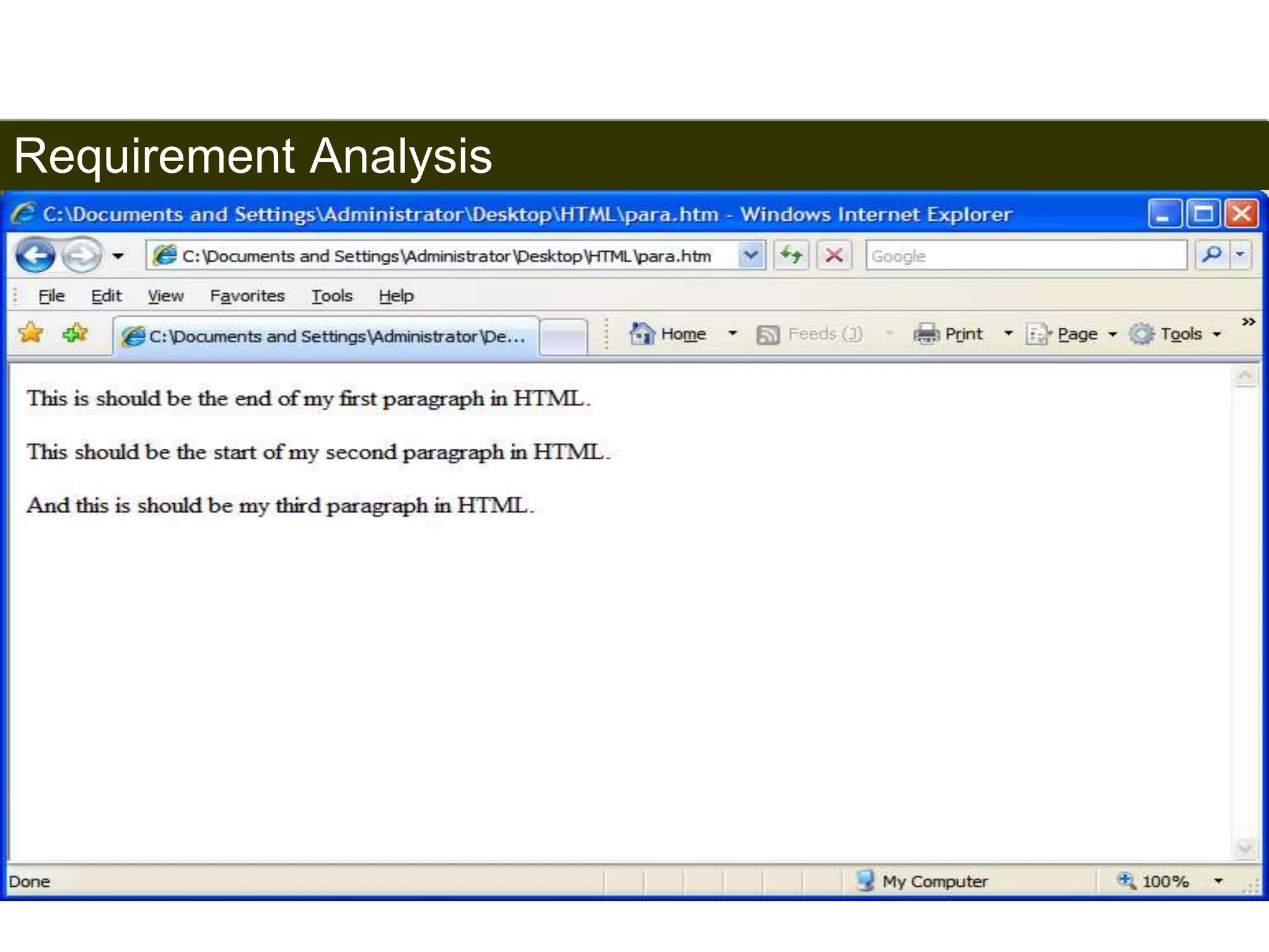 Requirement Analysis 
30 
Satish Chandra 
 