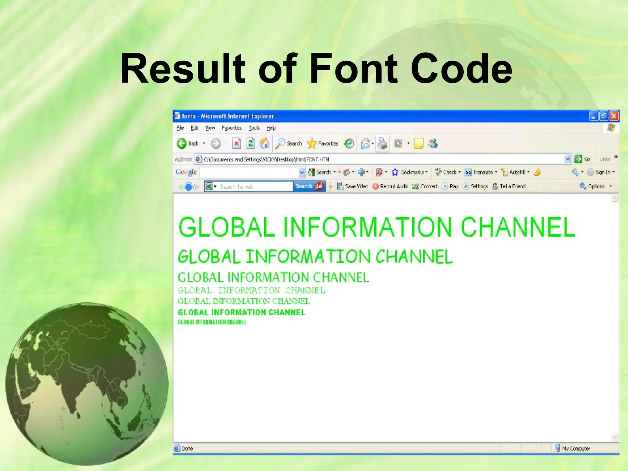 Result of Font Code
 
