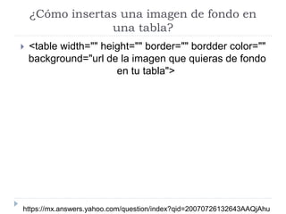 ¿Cómo insertas una imagen de fondo en
una tabla?
 <table width="" height="" border="" bordder color=""
background="url de...