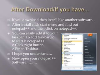 Taskbar In Notepad Basic Html for beginners. | PPTX