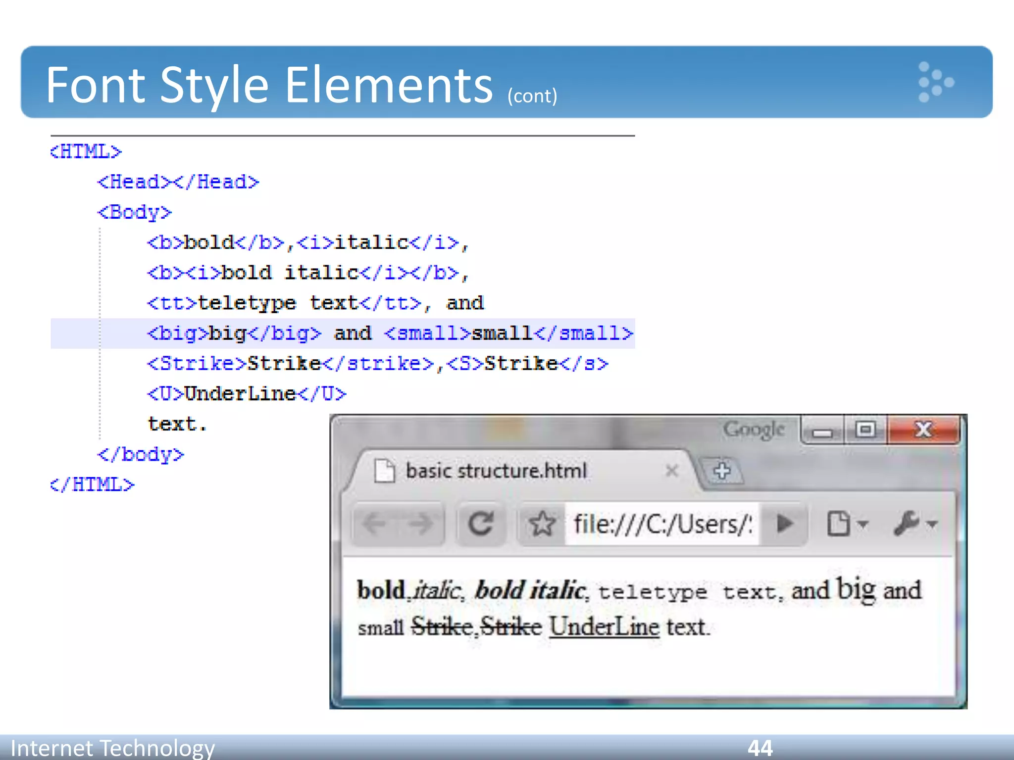 Font Style Elements (cont)
Internet Technology 44
 