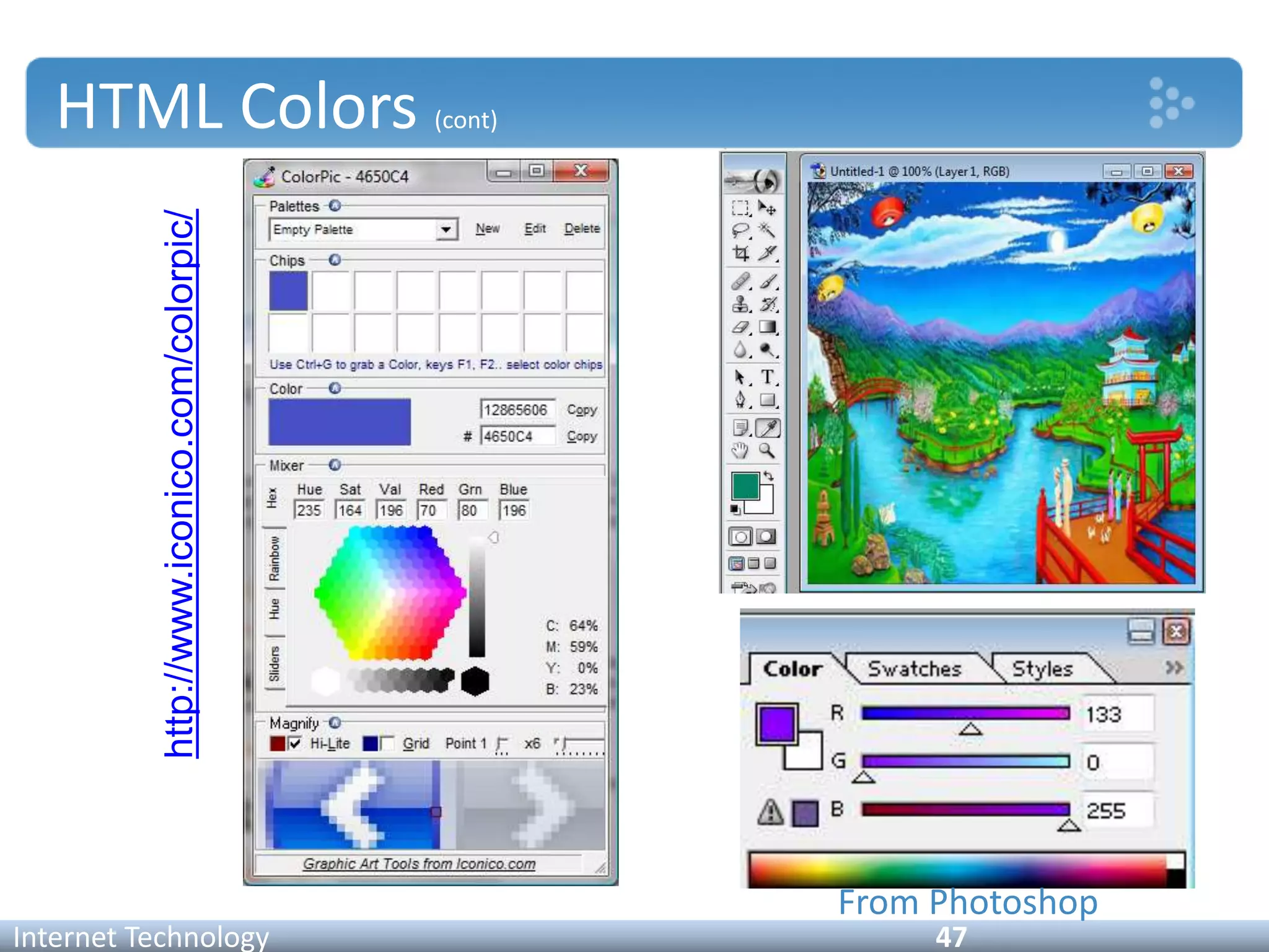 HTML Colors (cont)
Internet Technology 47
From Photoshop
http://www.iconico.com/colorpic/
 