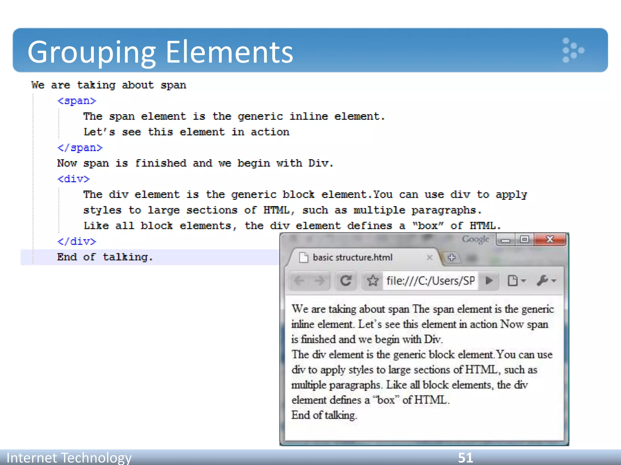 Grouping Elements
Internet Technology 51
 