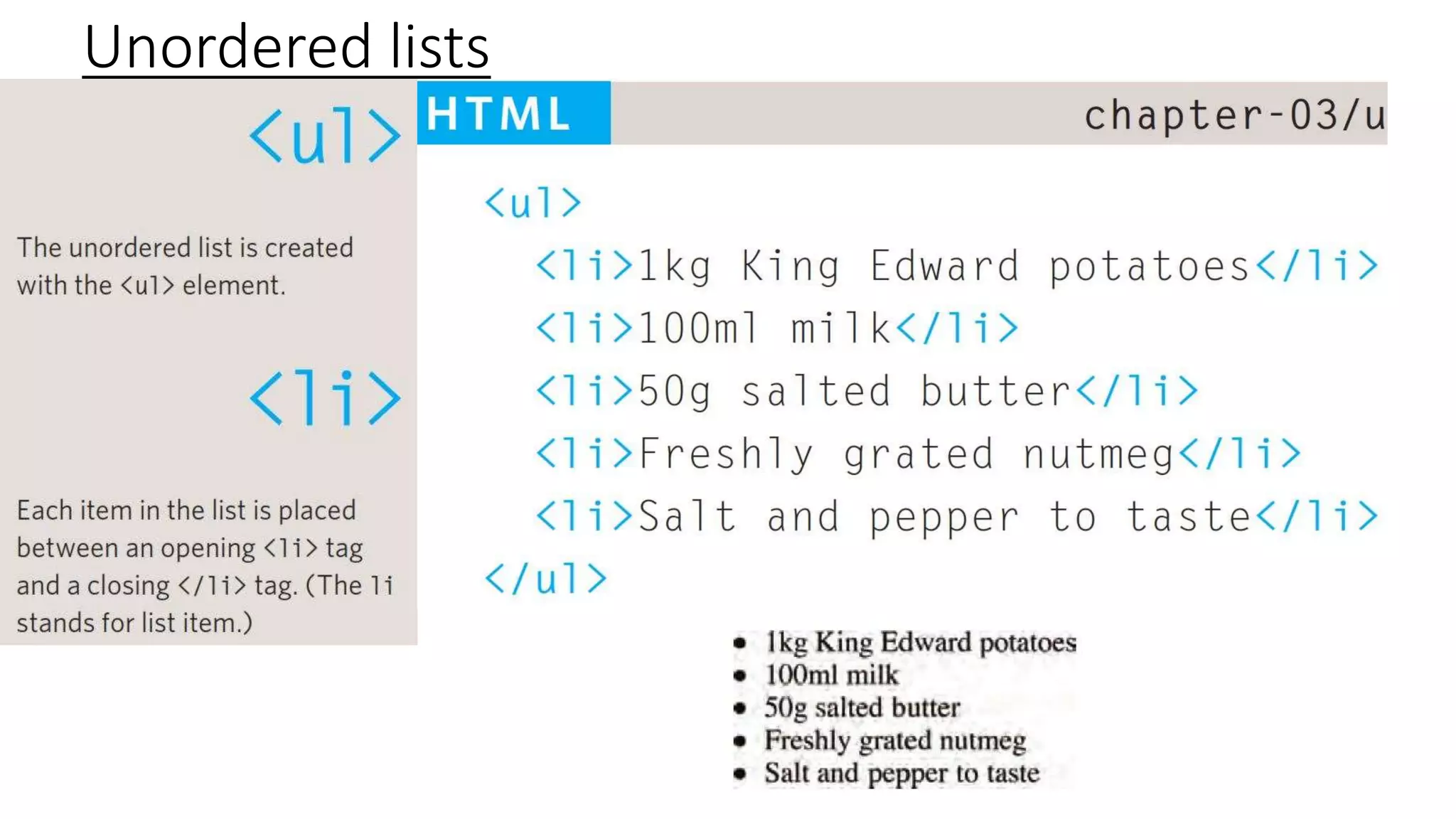 Unordered lists
 