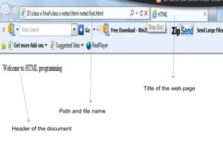 Title of the web page
Path and file name
Header of the document
 