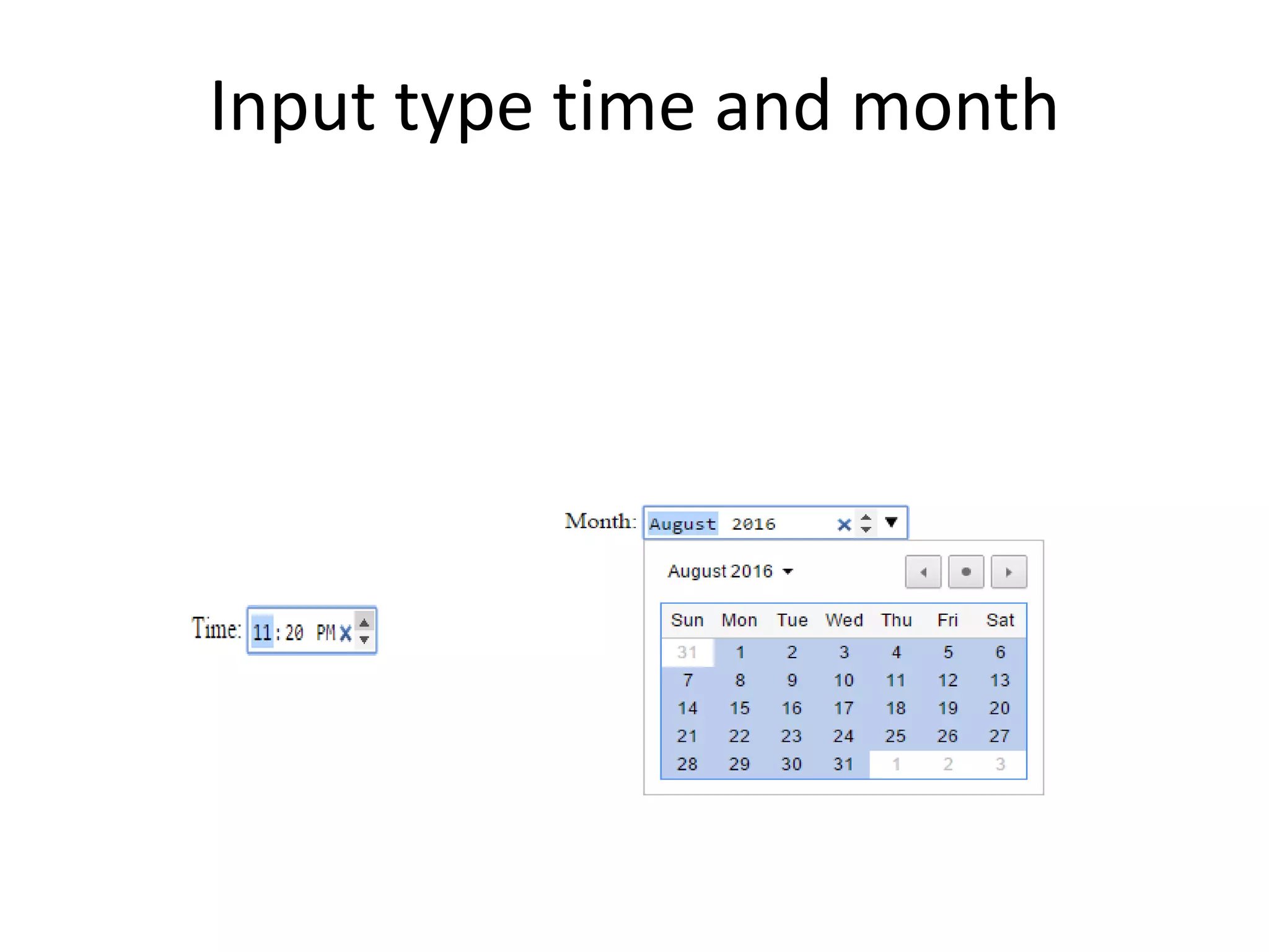 Input type time and month
 