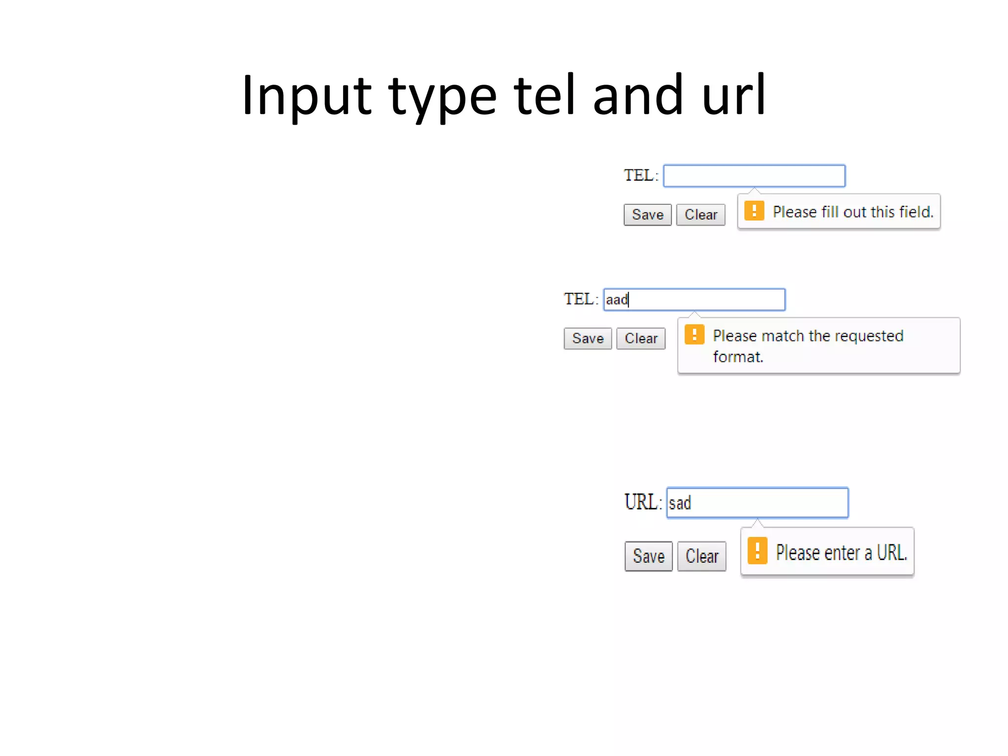 Input type tel and url
 