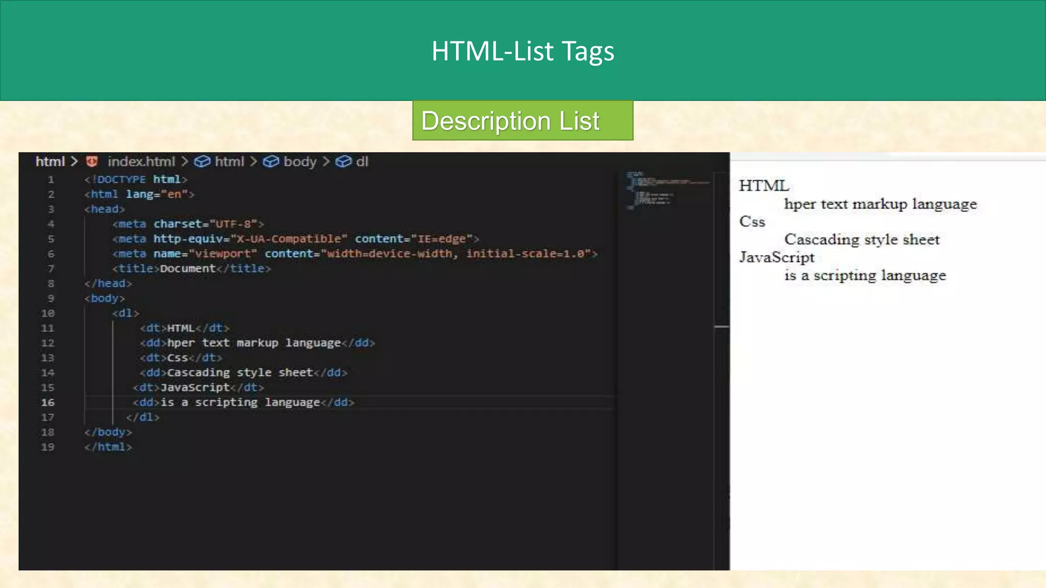 HTML-List Tags
Description List
 