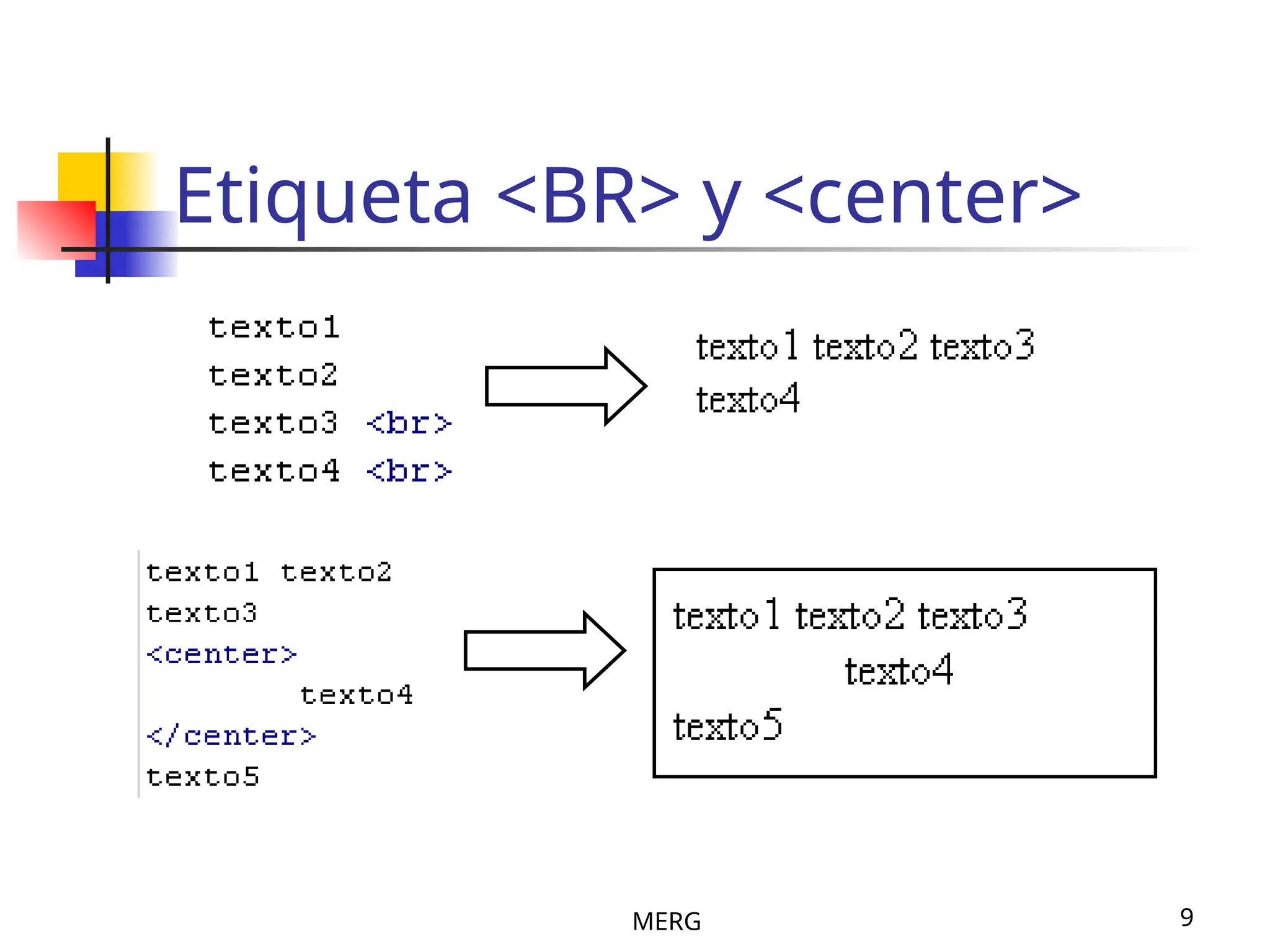 MERG 9
Etiqueta <BR> y <center>
 