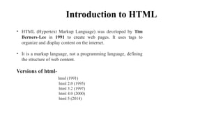 Comprehensive Introduction to HTML: Features, Structure, and Forms | PPTX