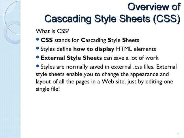 Cascading Style Sheets (CSS) help | PPT