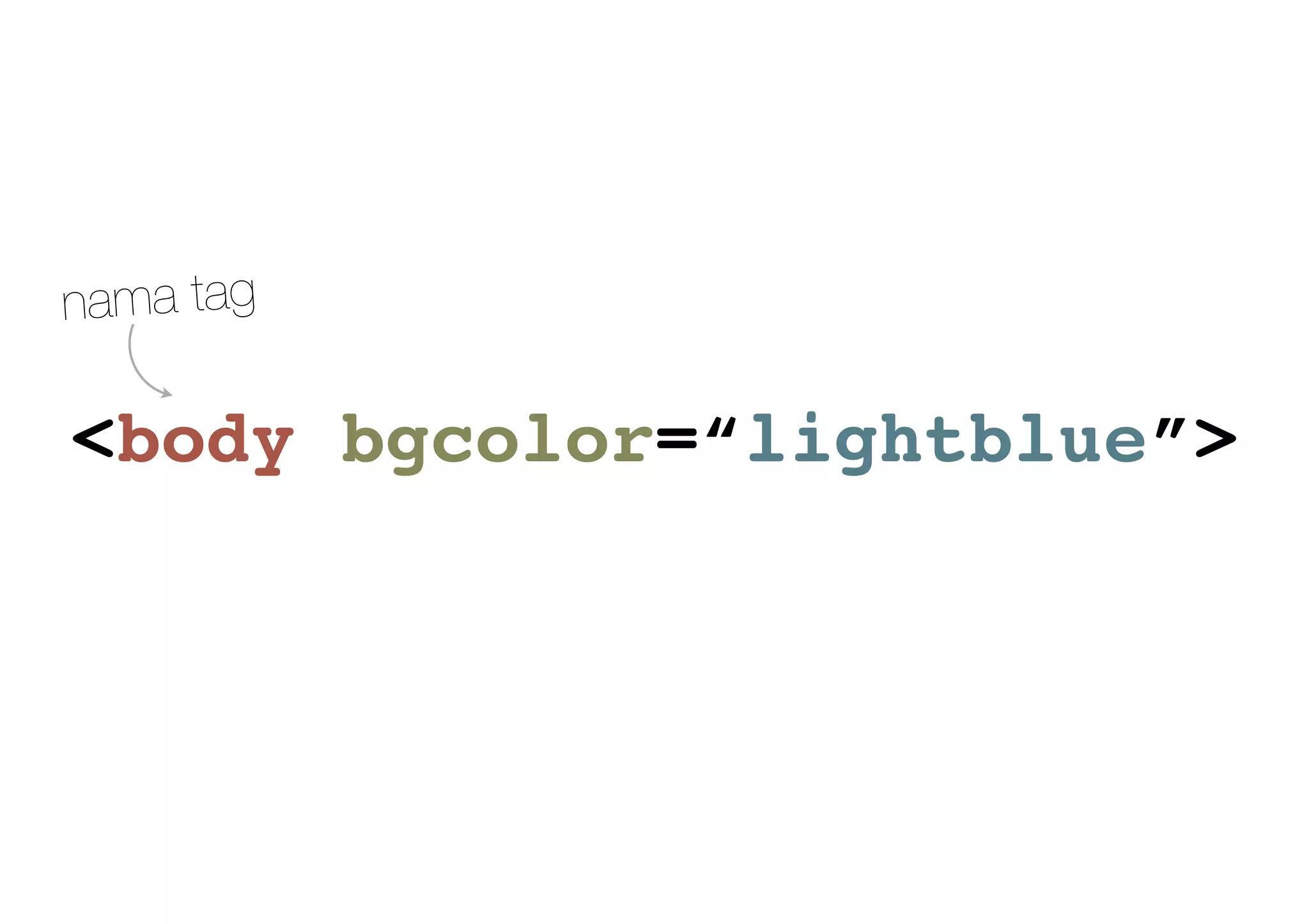 <body bgcolor=“lightblue”>
nama tag
 