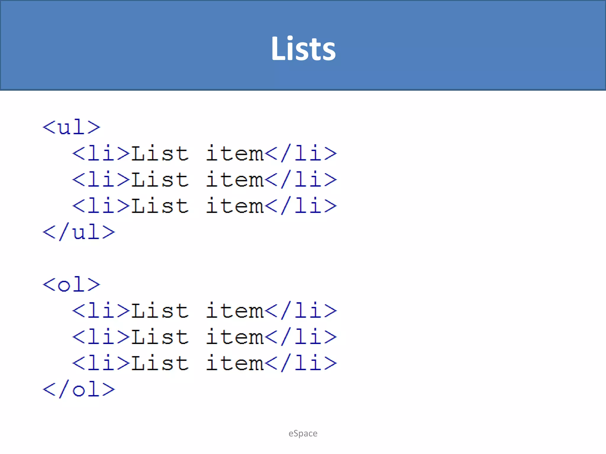 Lists

eSpace

 