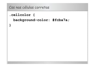 Css nas células corretas
.cellcolor {
background-color: #fcba7a;
}
 