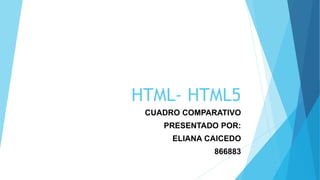 HTML- HTML5
CUADRO COMPARATIVO
PRESENTADO POR:
ELIANA CAICEDO
866883
 