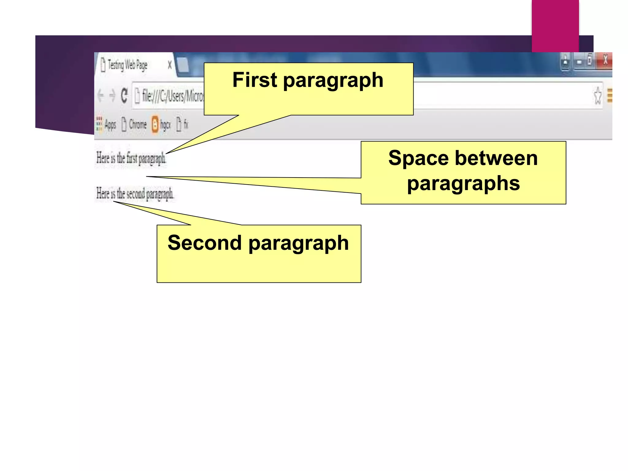 First paragraph
Space between
paragraphs
Second paragraph
 