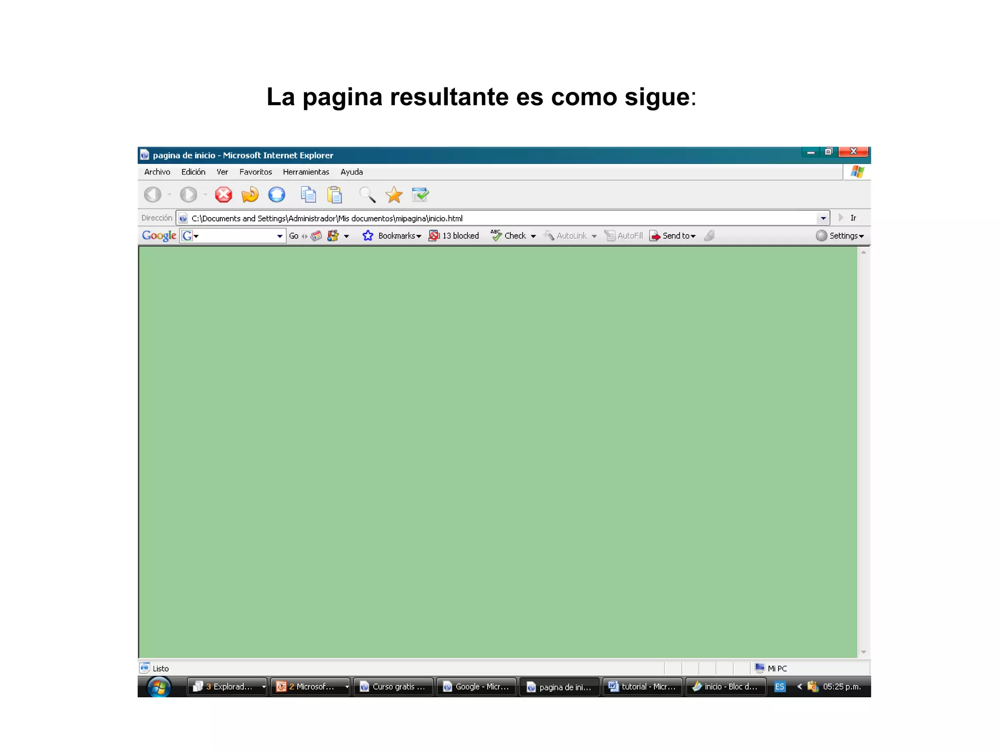 La pagina resultante es como sigue:
 