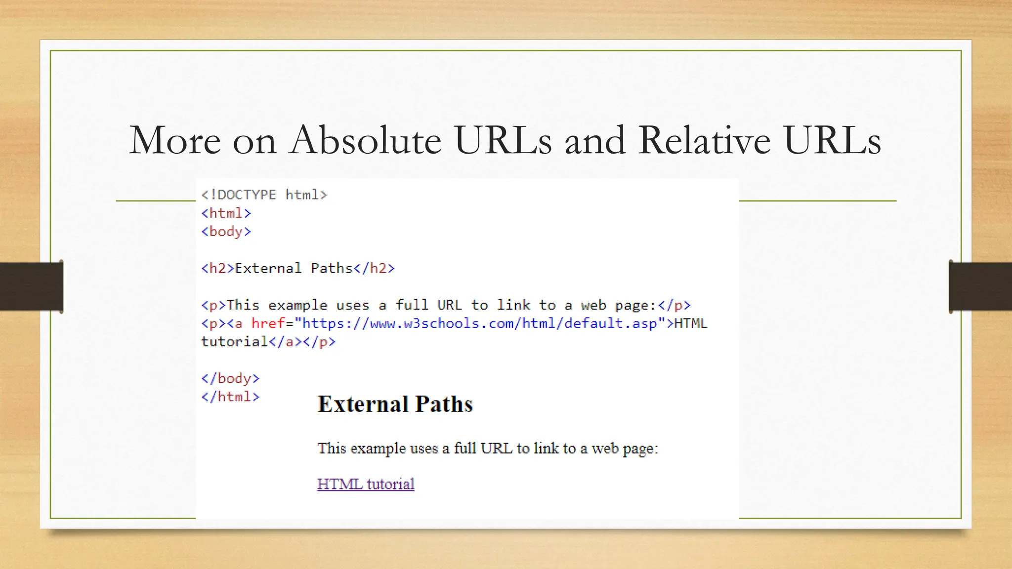 More on Absolute URLs and Relative URLs
 