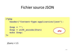Fichier	source	JSON
208
<?php
header("Content-Type:application/json");
$rep = "";
$rep = utf8_encode($txt)
echo $rep;
?>
jQuery >	1.5
.php
 