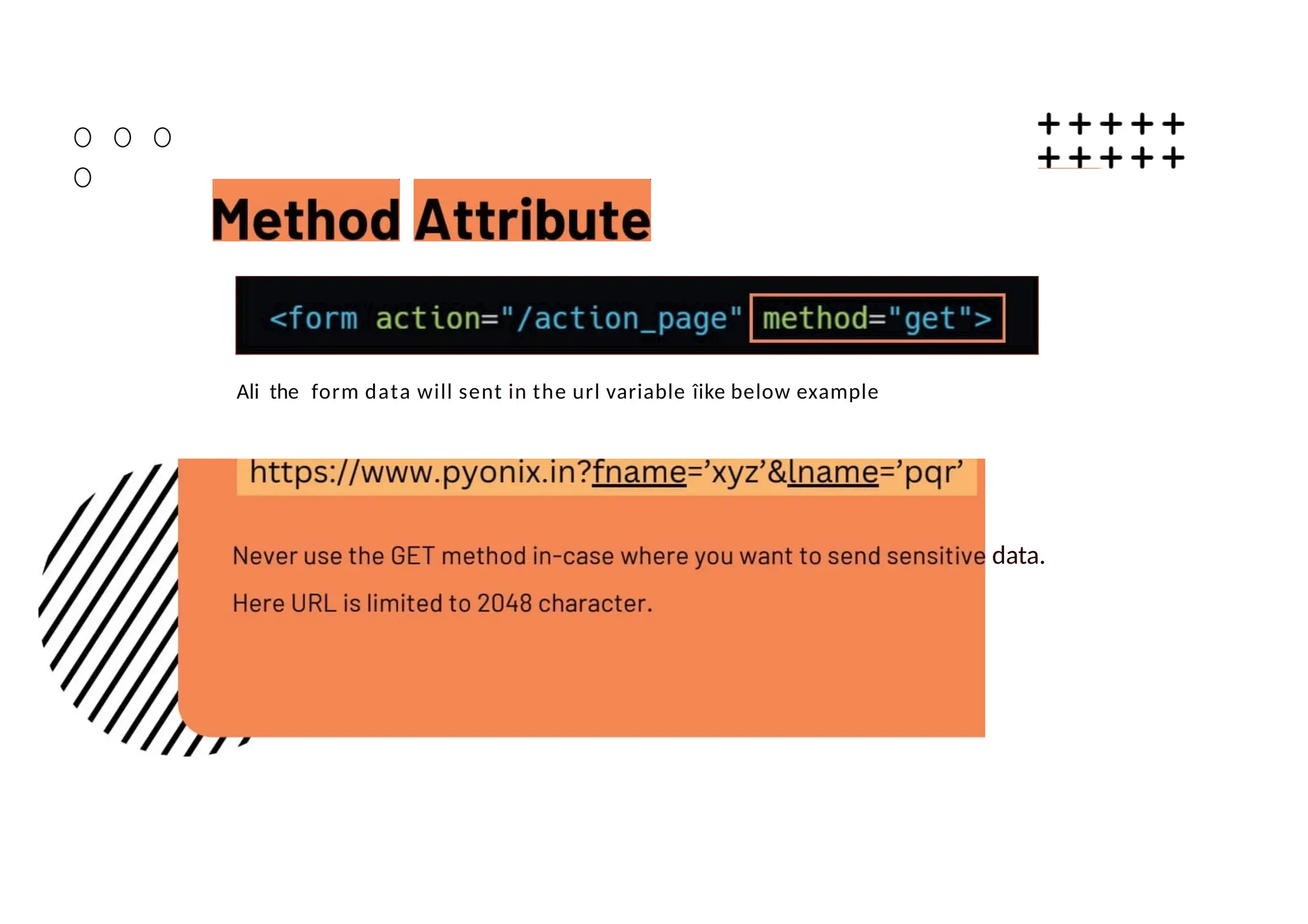 O O O
O
Ali the form data will sent in the url variable îike below example
data.
 