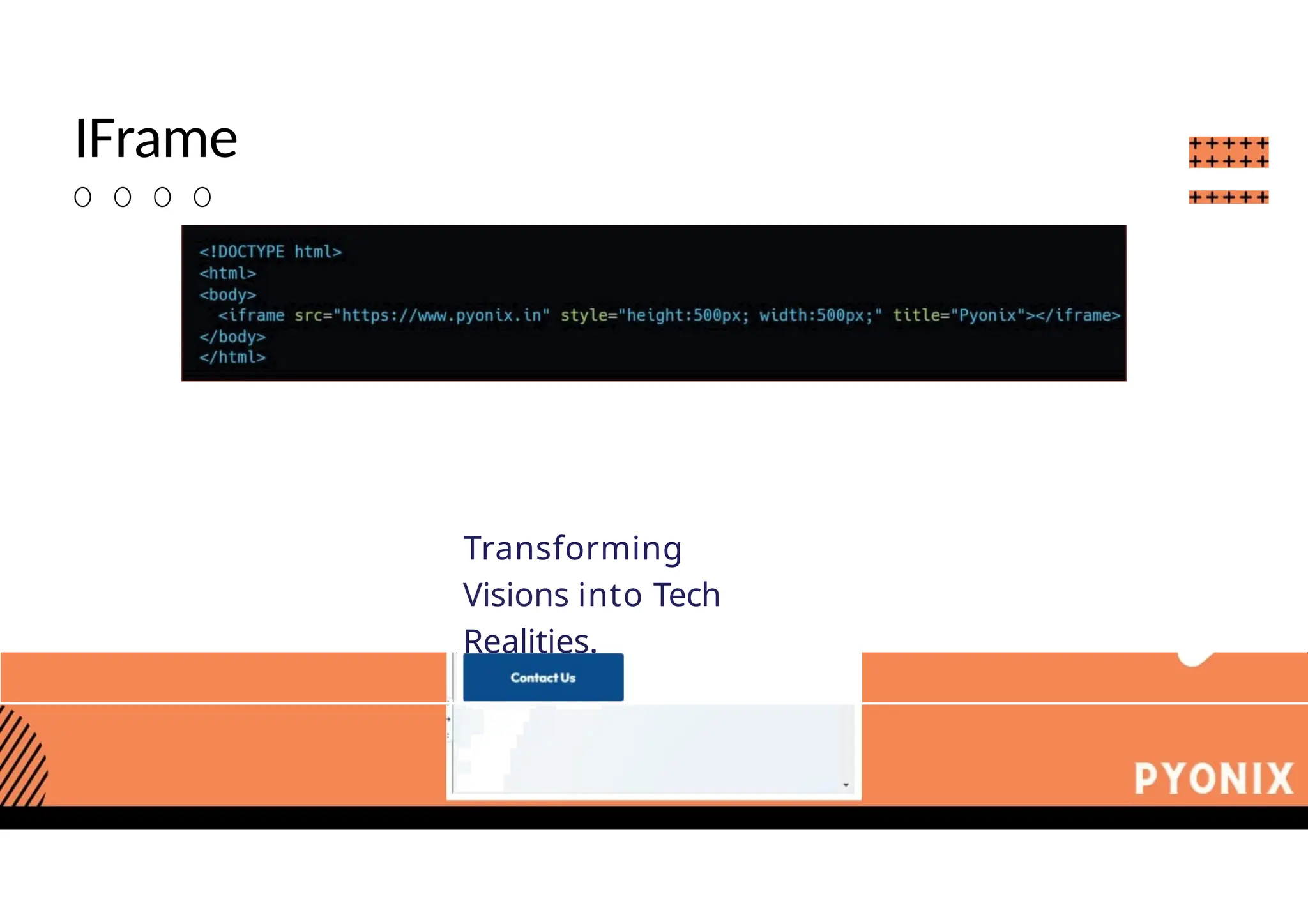 IFrame
O O O O
Transforming
Visions into Tech
Realities.
 