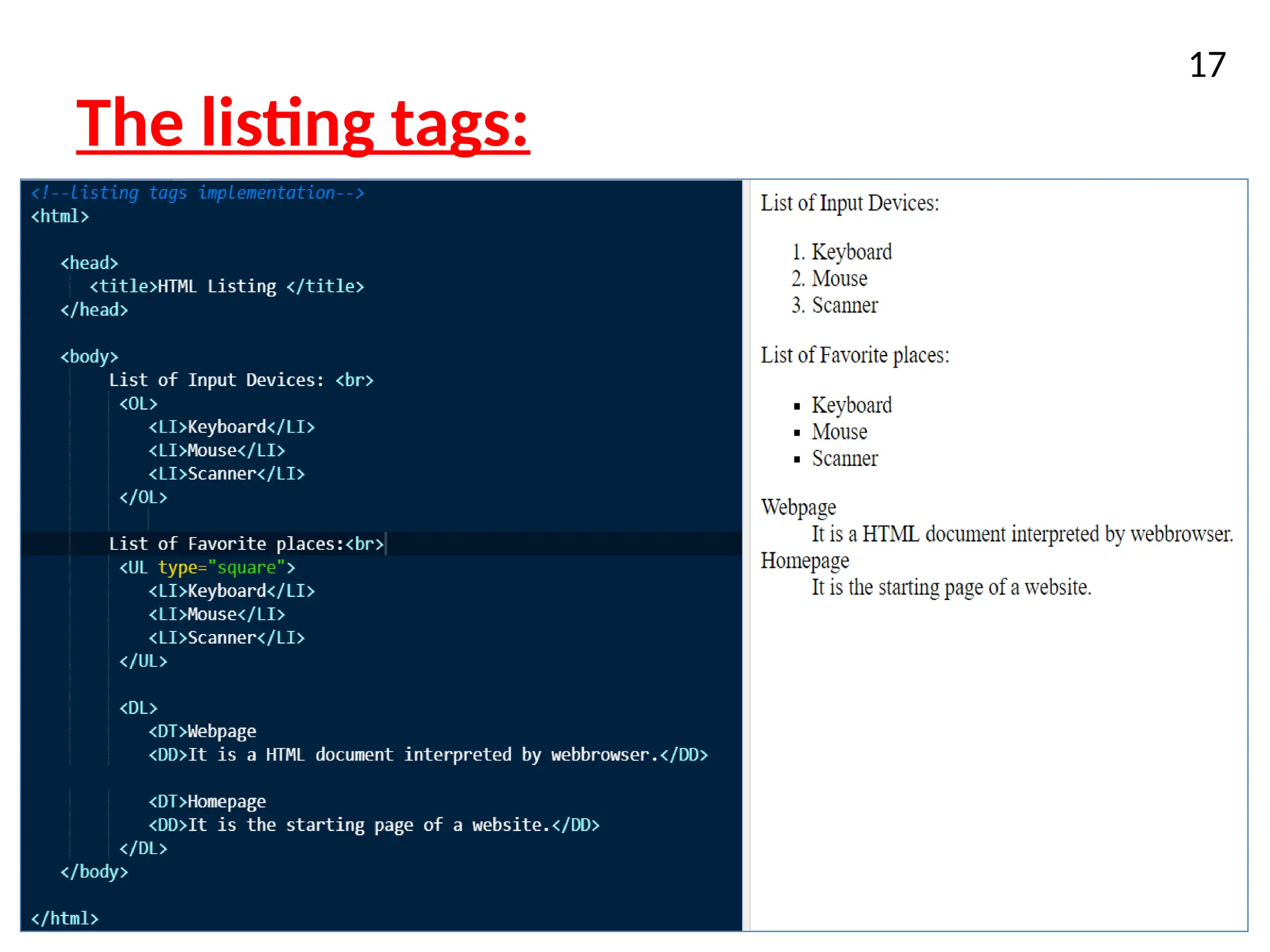 The listing tags:
17
 