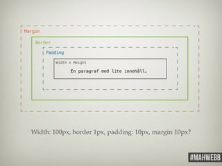 Width: 100px, border 1px, padding: 10px, margin 10px? 
 