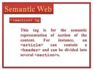 Semantic Web tagThis tag is specifically used for dialog contents. For instance, it can be used to include a dialog conversation between two people.
