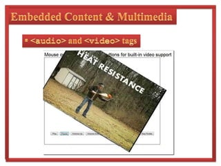 New DOM APIs allow scripts to detect and deal with user input errors more easily.Embedded Content and Multimedia