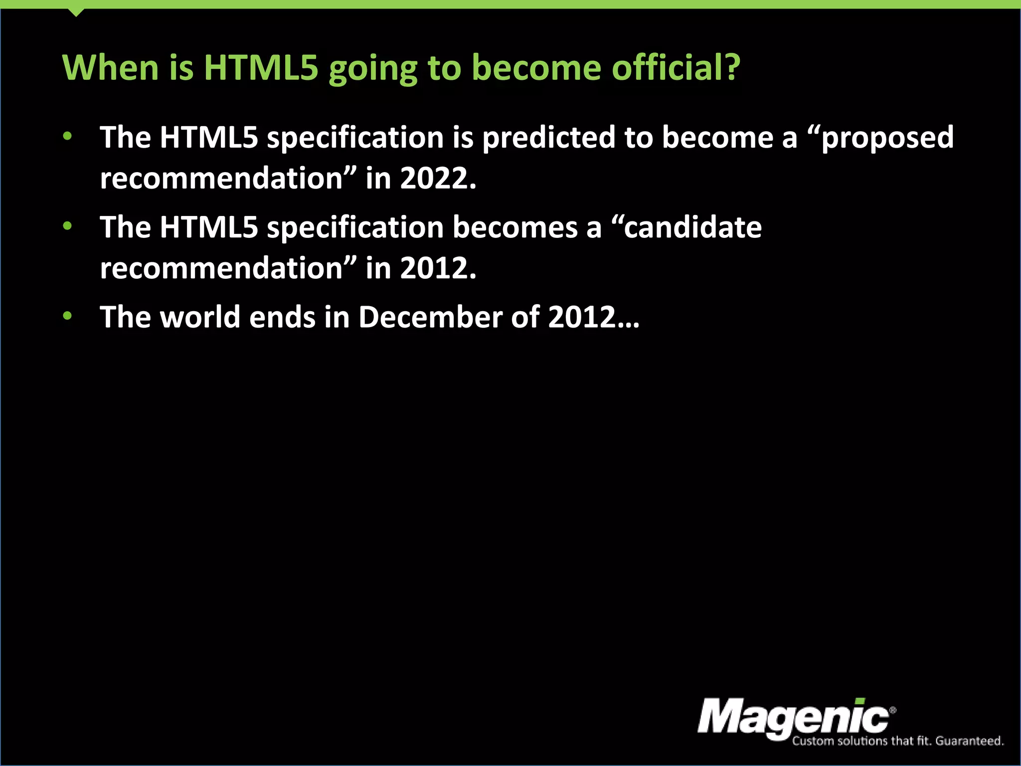 <article></article>Article is an alternate to section, intended for use with syndicated content<article>	<header>	<h1>Code Camp</h1>	</header>	<p>This event is awesome!</p>	<footer> <p>so says Stu</p>	</footer></article>