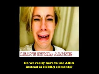 ARIA Landmark RolesIdentify and label commonly used , relevant sections on a web pageScreen readers users can quickly  locate these sections and navigate between themDemo