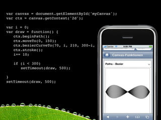 var canvas = document.getElementById('myCanvas');
var ctx = canvas.getContext('2d');

var i = 0;
var draw = function() {

 ctx.beginPath();

 ctx.moveTo(0, 150);

 ctx.bezierCurveTo(70, i, 210, 300-i, 280, 150);

 ctx.stroke();

 i+= 10;


 if (i < 300)

 
 setTimeout(draw, 500);

}
setTimeout(draw, 500);
 