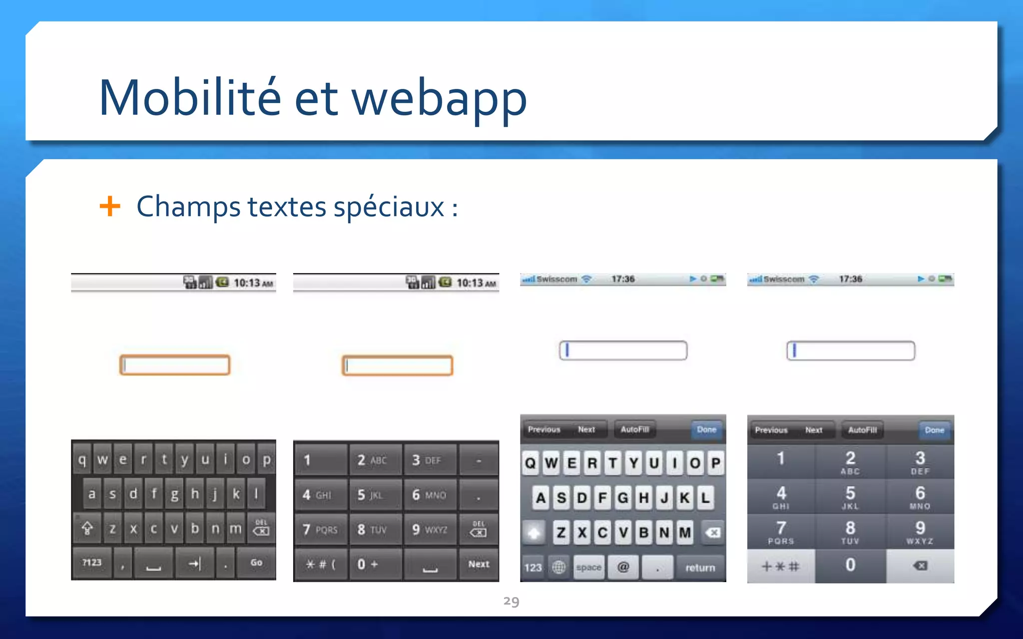 Mobilité et webapp
 Champs textes spéciaux :




                             29
 