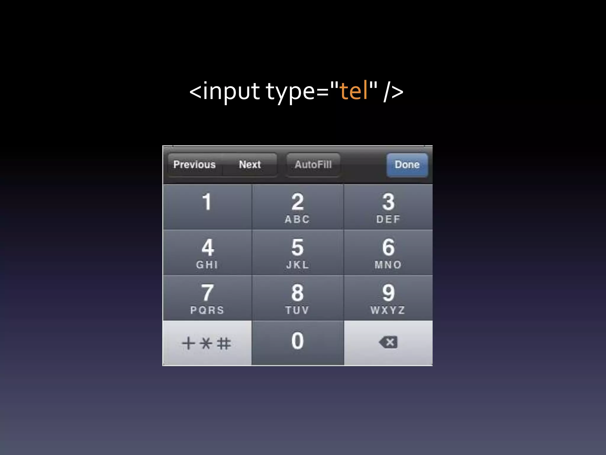 <input type="tel" />
 